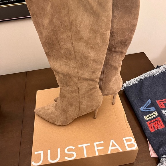 Just Fab Tan Suede Stiletto Boots - Picture 4 of 7